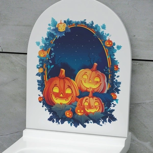 Sticker de toilette Halloween avec lanternes citrouilles colorées et feuilles d'érable