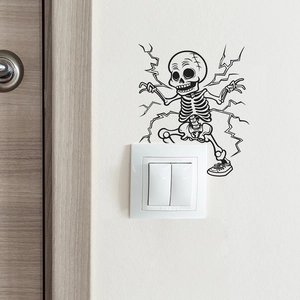 Adesivo da parete scheletro Halloween divertente con fulmini per decorazione luce