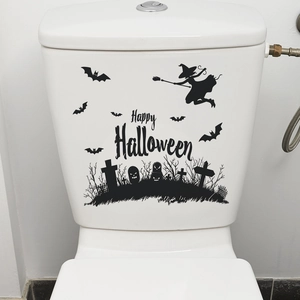 Black silhouette Halloween witch and bat decals for bathroom toilet tank decoration