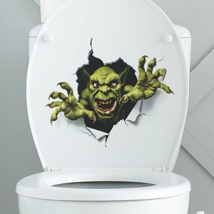 Halloween green monster 3D wall sticker decal for creative bathroom toilet lid decoration