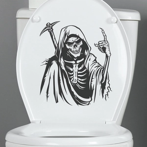 Sticker déco faucheuse squelette pour abattant de WC et décoration de salle de bain