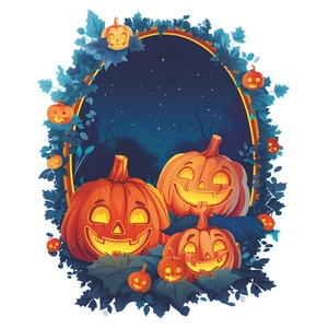 Détail des stickers de citrouilles d'Halloween avec feuilles d'érable et cadre doré