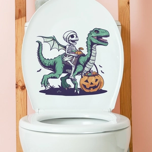 Cartoon dinosaur and skeleton pumpkin lantern Halloween toilet seat sticker decoration