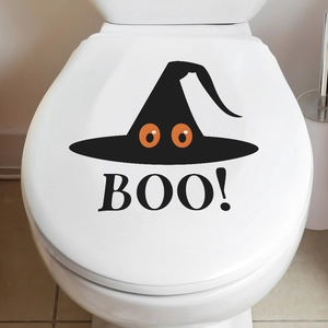 Halloween witch hat toilet lid sticker with Boo lettering for bathroom decor