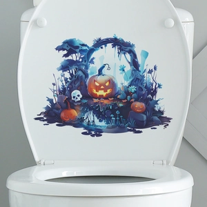 Sticker citrouille et crâne d'Halloween pour décoration de siège de toilette et salle de bain