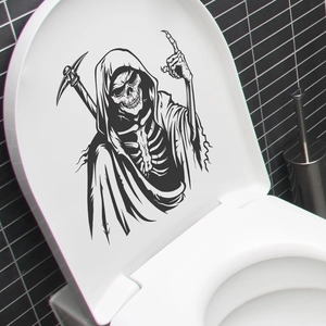 Autocollant de siège de toilette crâne gothique pour décoration de salle de bain