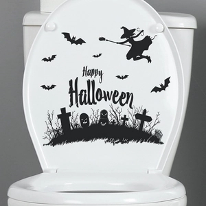 Halloween Witch Bat Tombstone Toilet Sticker PVC Waterproof Bathroom Wall Decal Spooky Party Decoration Removable Sticker