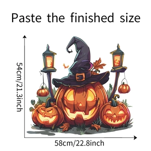 Detailed size chart for Halloween pumpkin wall stickers showing 54x58cm dimensions