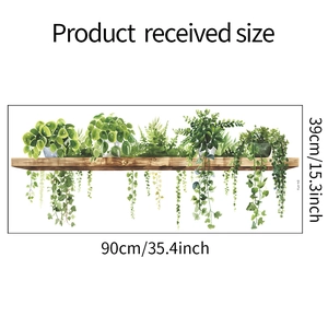 Product received size guide for green leaf wall stickers measuring 39cm by 90cm