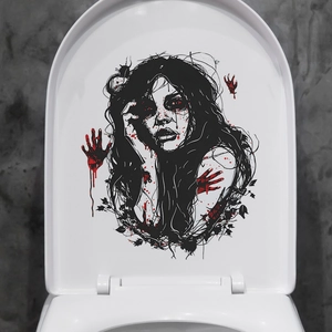 Halloween Horror Ghost Female Bloody Handprint Toilet Lid Sticker PVC Waterproof Bathroom Decor Wall Decal For Party Decor