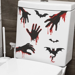 Adesivi WC per Halloween con pipistrelli neri e impronte di mani insanguinate rosse decoro