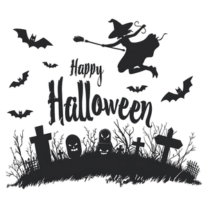 Halloween toilet wall sticker featuring witch bats and tombstones for bathroom decor