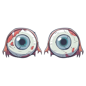 Macro detail of spooky Halloween eyeball stickers with realistic red bloodshot veins