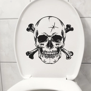 Halloween Skull And Crossbones Toilet Sticker PVC Waterproof Gothic Removable Decal For Bathroom Home Decor Mural
