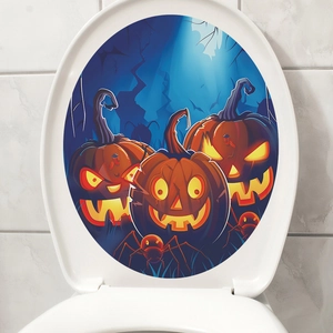 Sticker de toilette Halloween avec citrouilles lumineuses et décorations d'araignées