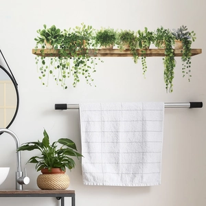 Watercolor green potted plants wall sticker for living room and bathroom decor