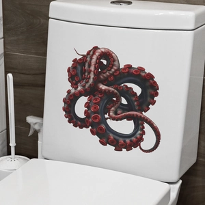 3D realistic red octopus tentacles toilet sticker decal for bathroom wall decoration