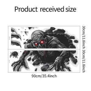 Macro view of scary zombie wall stickers with detailed dimensions of 30x90cm per piece