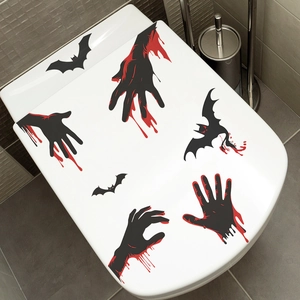 Decorazione per WC di Halloween con impronte insanguinate e adesivi a forma di pipistrello