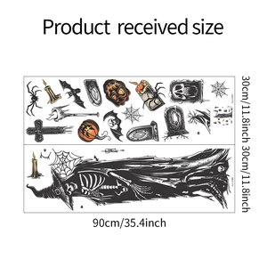 Detail view of Halloween wall decals showing layout and dimensions of pumpkin and bat motifs