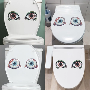 Halloween Scary Eyeball Toilet Stickers PVC Waterproof Removable Monster Eye Bathroom Lid Decal Home Party Atmosphere Decor