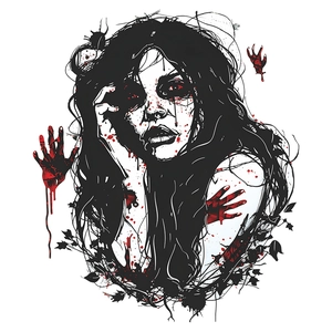 Halloween bloody woman ghost handprint toilet sticker for bathroom spooky decor