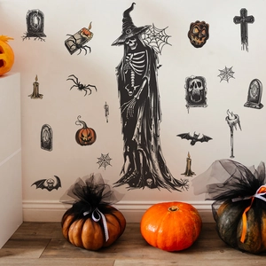 Halloween wall stickers set with witch, pumpkin, bats and tombstones for home decoration