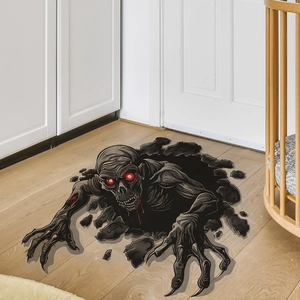 3D Halloween wall sticker featuring a scary zombie monster emerging from a dark floor crack