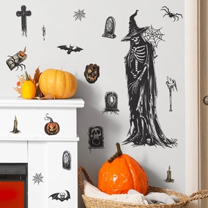 Halloween Wall Stickers PVC Removable Decals Gothic Witch Bat Tombstone Pumpkin Patterns For Living Room Bedroom Festive Party Home Decor