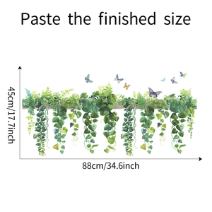 Detail size specifications of green vine wall stickers with colorful butterflies