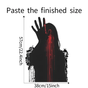 Dimensions détaillées du sticker mural montrant un fantôme sans visage et effet de sang