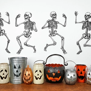Halloween dancing skeleton wall decals set with four poses for home interior decoration