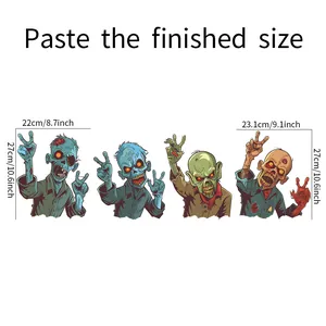 Size chart for Halloween cartoon zombie wall stickers showing dimensions in cm and inches