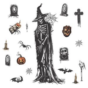 Halloween wall decals set with gothic skulls pumpkins bats and gravestones stickers