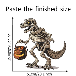 Detailed view of mummy dinosaur wall sticker with dimensions 50.5x51cm for Halloween decoration
