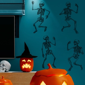 Halloween Dancing Skeleton Wall Stickers PVC Black Skeleton Decals For Bedroom Living Room Festive Party Home Decoration