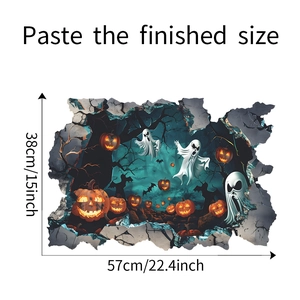 Detailed 3D wall decal dimensions for Halloween ghost and pumpkin stickers, 38cm x 57cm