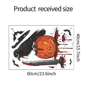 Detailed sheet layout of Halloween wall stickers with crows, pumpkins and bloody knives