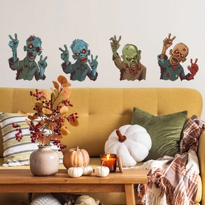 Halloween cartoon zombie wall sticker set for home decor with vibrant comic style graphics