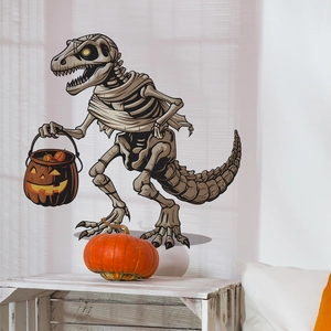 Halloween cartoon mummy dinosaur wall sticker with pumpkin lantern for home wall decoration