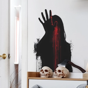 Sticker mural femme sans visage effrayante avec mains sanglantes pour Halloween