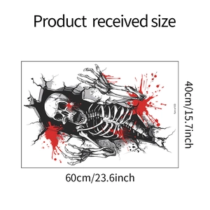 Detailed dimensions of Halloween 3D skeleton wall sticker showing 40x60cm product size