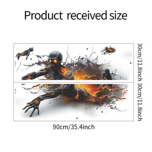 Detail view of 30x90cm Halloween crawling fire zombie wall sticker layout and dimensions