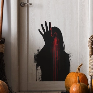 Sticker mural Halloween silhouette de fantôme sans visage avec mains sanglantes décoratif