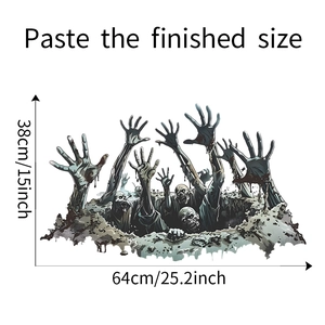 Detail view of zombie wall sticker dimensions showing the finished size 64cm x 38cm