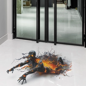 3D Halloween wall sticker featuring a lava zombie monster breaking through the floor