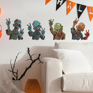 Cartoon zombie Halloween wall stickers for living room decor with spooky festive elements