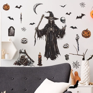 Stickers muraux Halloween avec citrouille et chauve-souris pour décoration d'intérieur