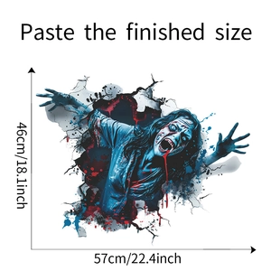 Detailed size specifications for 3D Halloween zombie wall sticker showing 46x57cm dimensions