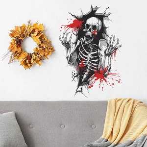 3D Halloween skeleton wall sticker with blood splatters for home living room decor
